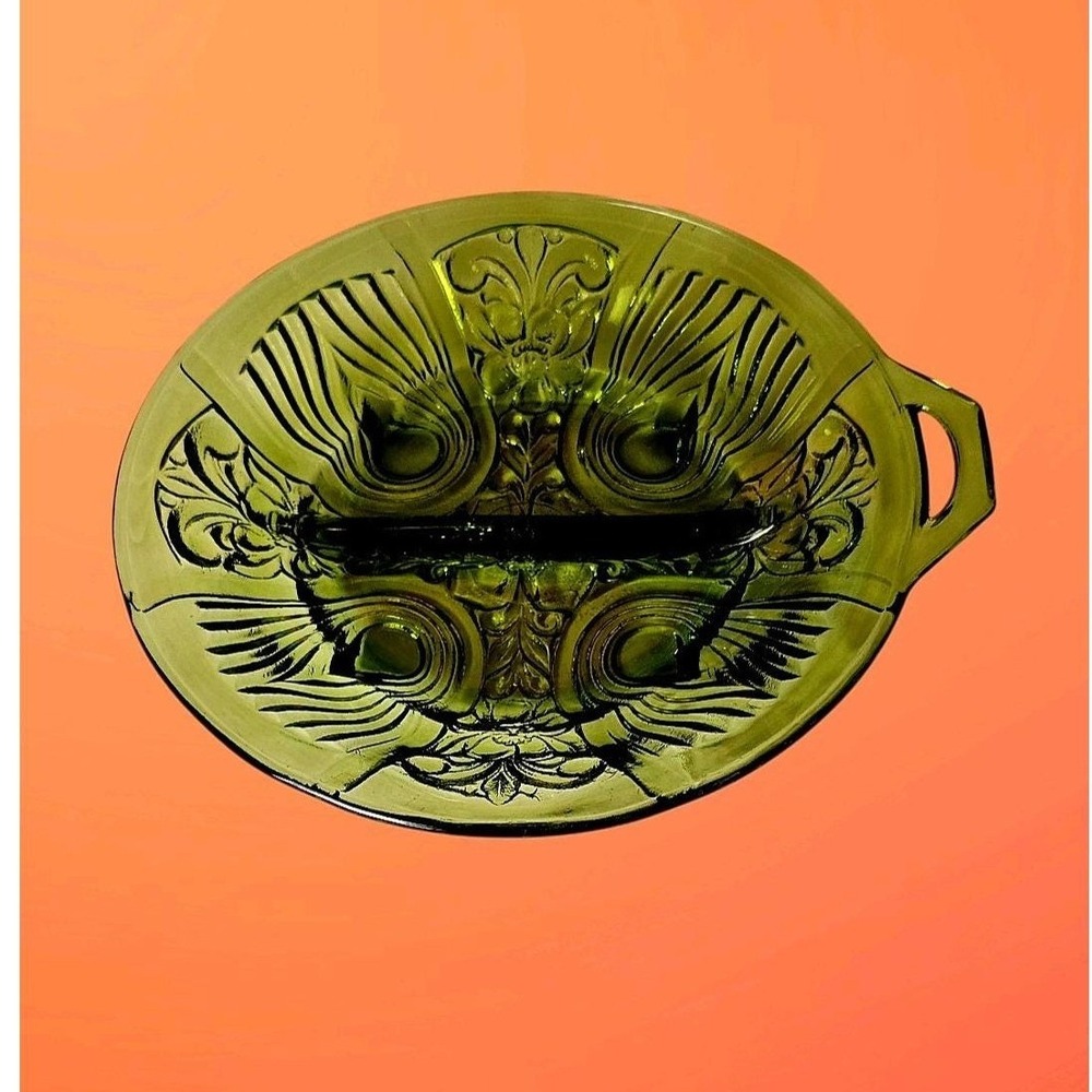 Vintage Green Indiana Glass Co Killarney Divided Plate Bowl Relish Dish